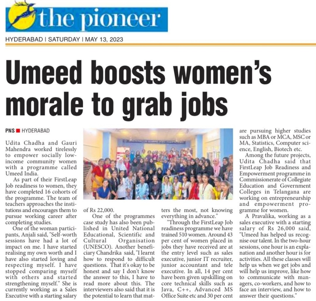 Umeed boosts women's morale to grab jobs